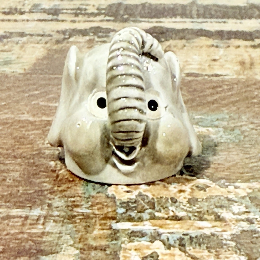 Spoontiques Pewter Thimble Elephant Head Vtg 1980 Animal Mini Figurine Painted